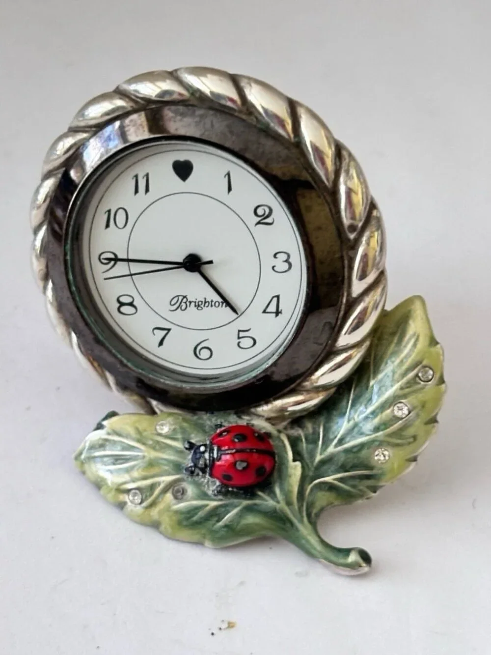 Brighton Marvels Ladybug Flower Mini Desk Clock Crystals New Battery